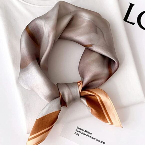 Cream and Orange Mulberry Silk Neck Scarf - Picture 1 of 4